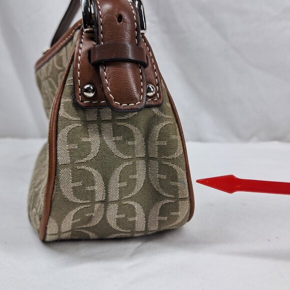 Vtg Fossil Brown Green Signature Jacquard Fabric Leather Trim Shoulder Demi Bag - Picture 11 of 14